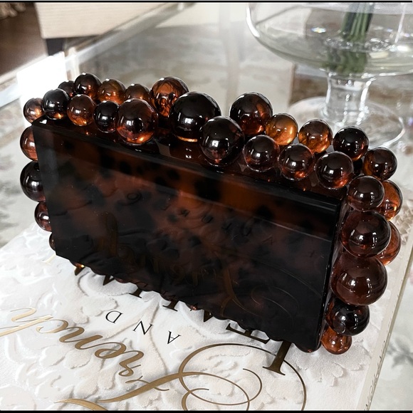 EOS Acrylic Pearl Bubble Box Clutch, Marble Look Clutch Bag, Tortoise Shell 438 - Picture 7 of 14